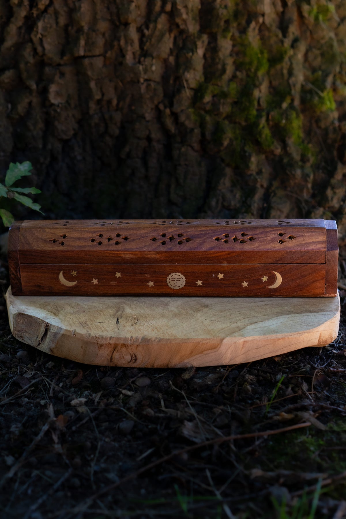 Caja Incensario de Madera "Sol, Luna y Estrellas”
