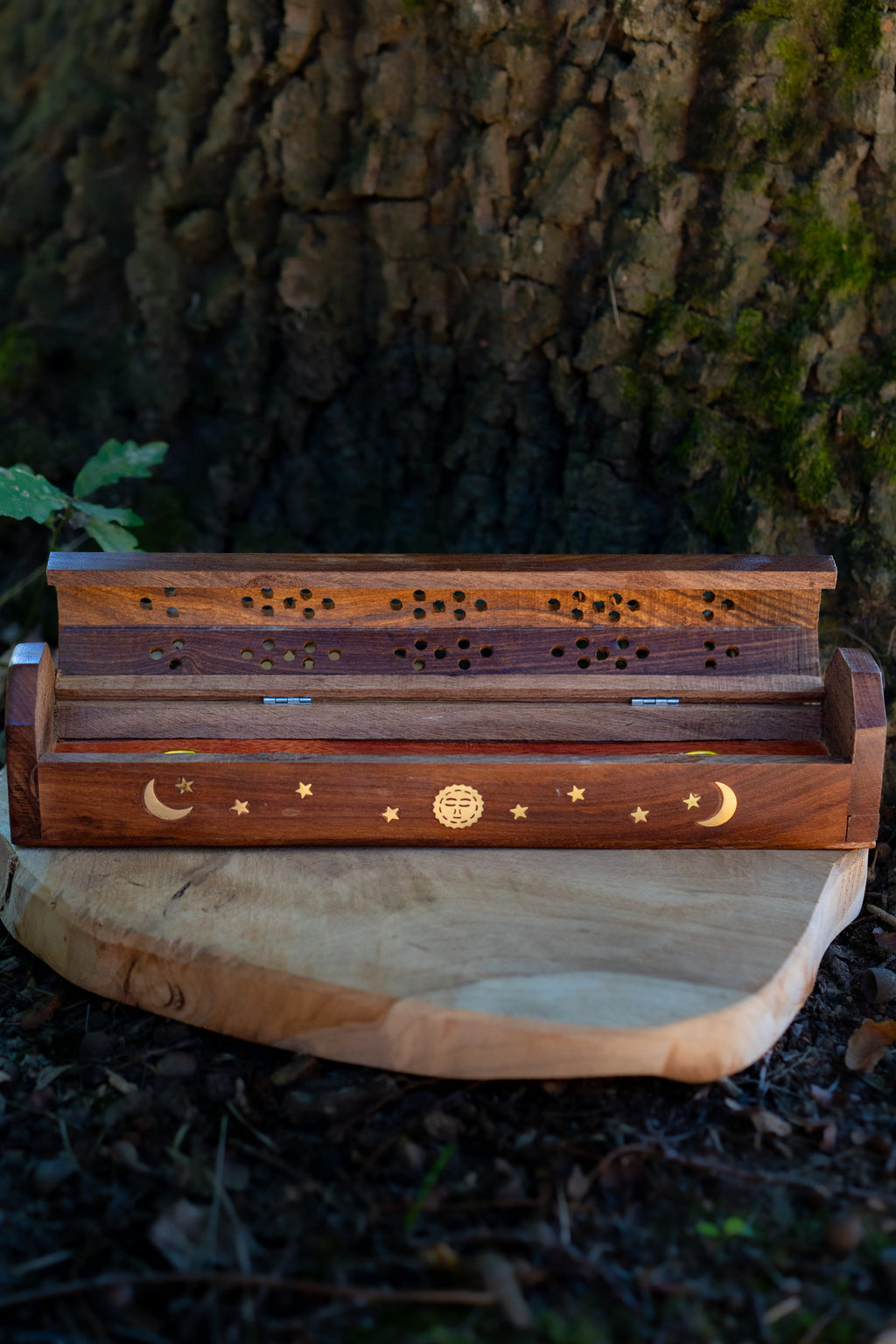 Caja Incensario de Madera "Sol, Luna y Estrellas”