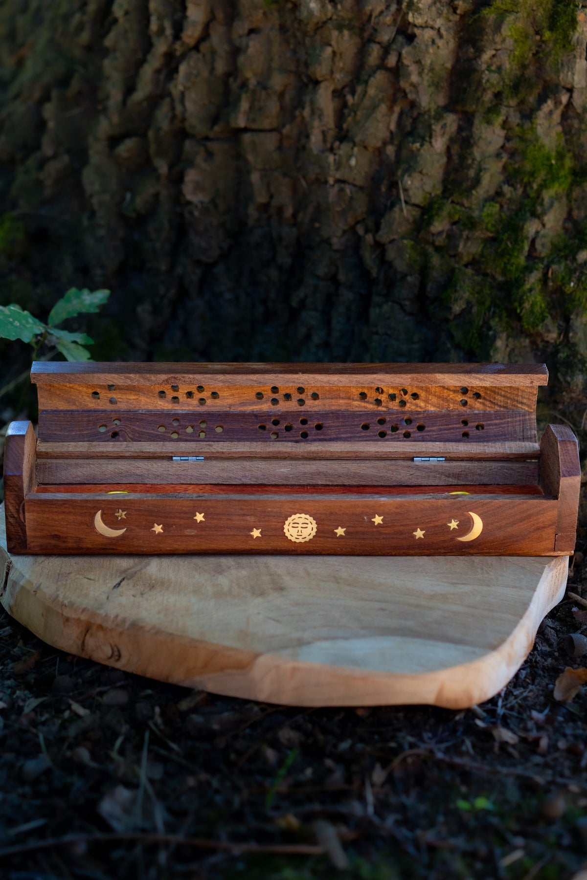 Caja Incensario de Madera "Sol, Luna y Estrellas”