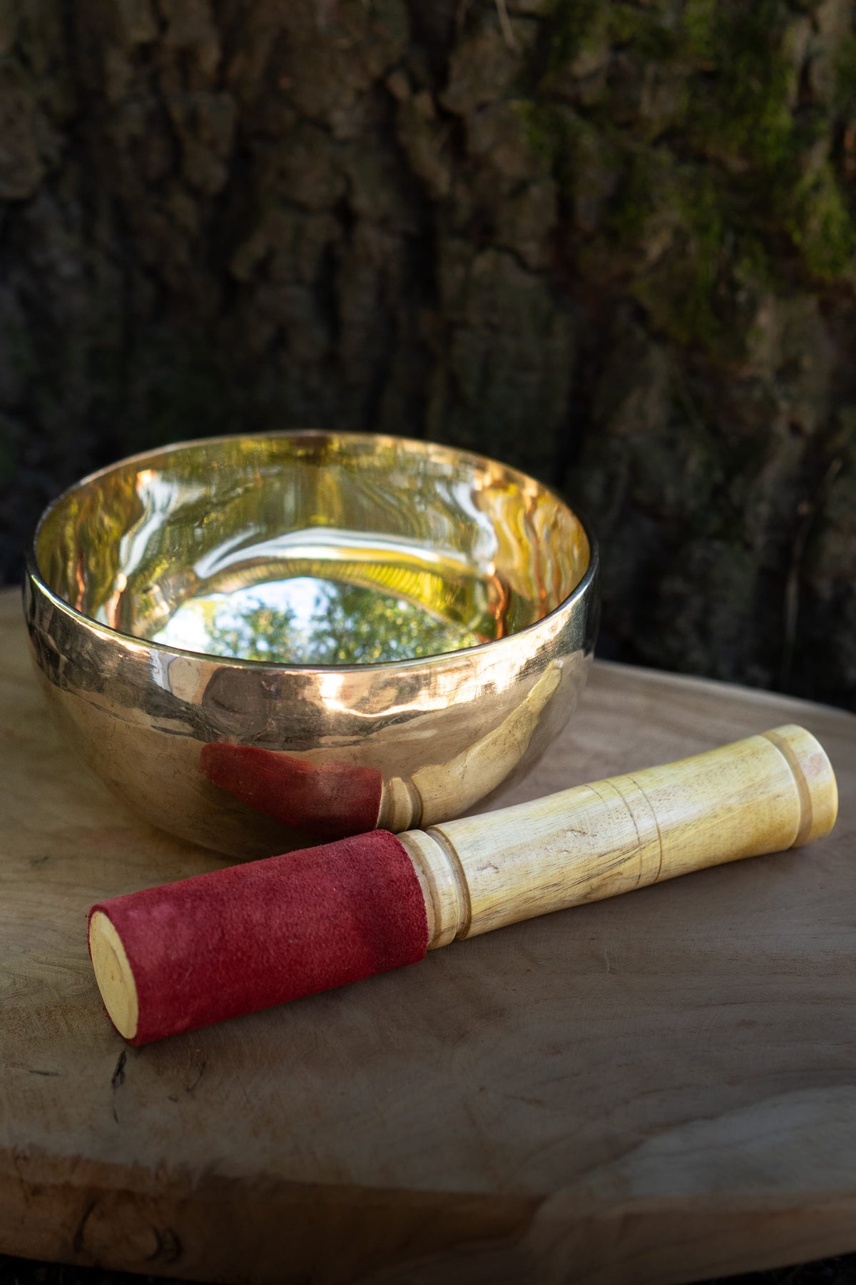 Cuenco Tibetano Canto Liso con Baqueta de Madera y Gamuza