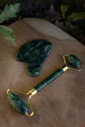 Set Masajeador de Jade | Gua Sha + Doble Rodillo Baño Dorado