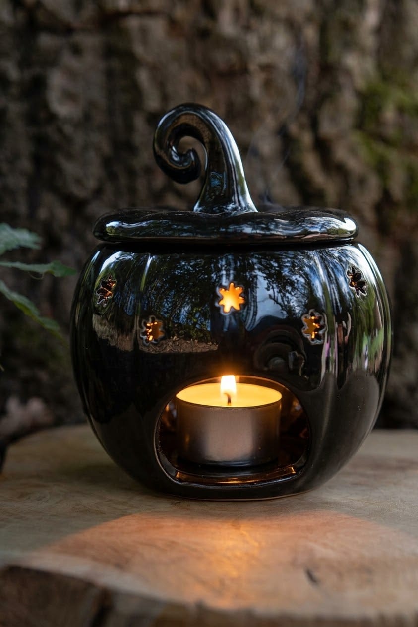 Quemador de Esencias Calabaza de Cerámica Negro