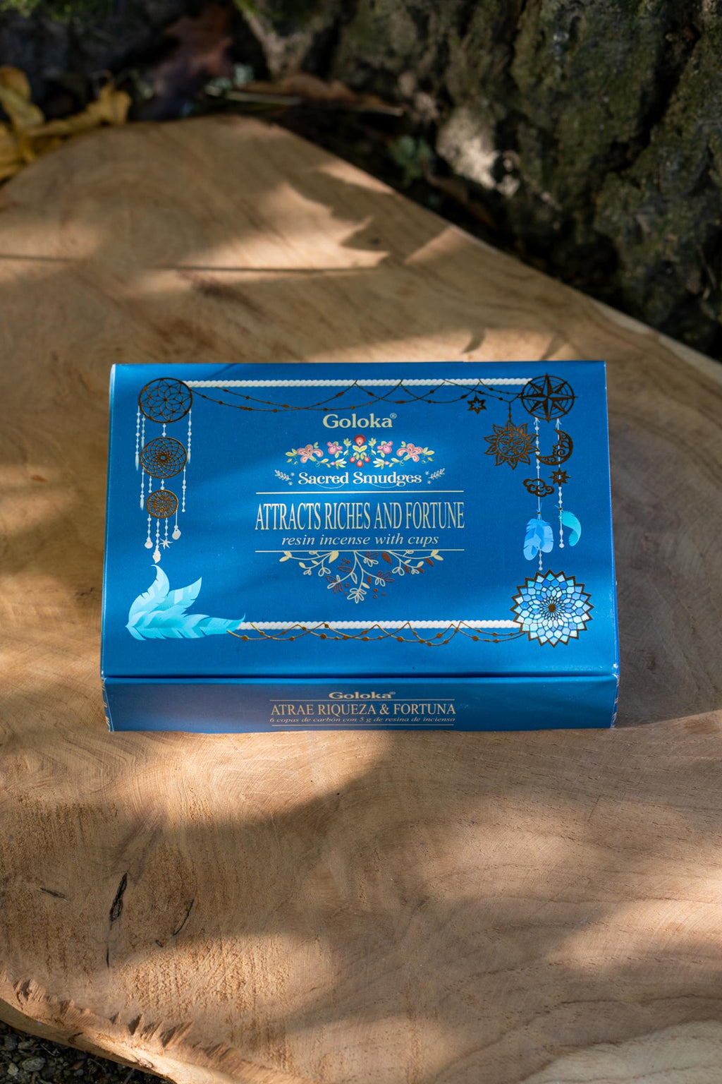 Caja azul de incienso Atrae Riqueza y Fortuna Goloka Sacred Smudges
