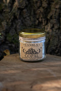 Tarro de copal en resina Cambla con tapa dorada y etiqueta de Resinas Sagradas