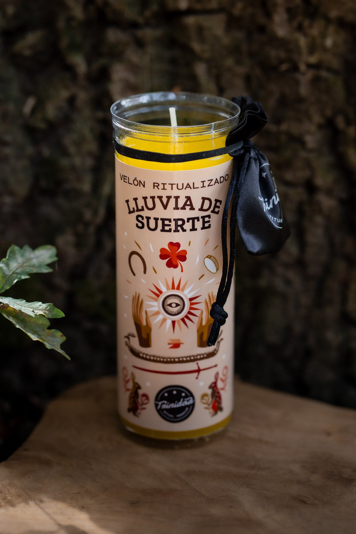 Velón Ritualizado Lluvia de Suerte - Amarillo con bolsita negra