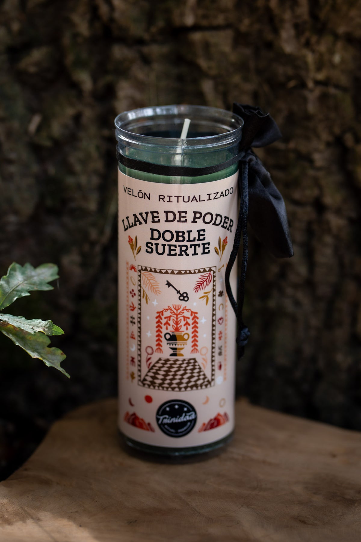 Velón Ritualizado Llave de Poder Doble Suerte - Verde con lazo negro